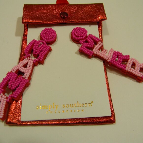 Simply Southern Beaded Earrings Merry Mama Christmas In Gift Pouch NEW - Picture 3 of 6